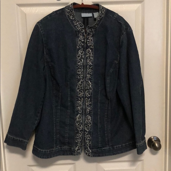 Liz & Me Embellished Denim Jacket with Zipper - Picture 2 of 6